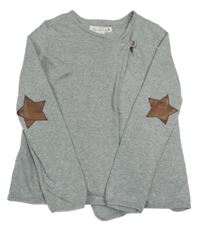 Šedý melírovaný zavinovací svetr s hvězdami na rukávech H&M