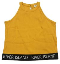 Okrový žebrovaný crop top River Island 