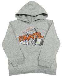 Šedá melírovaná mikina se skatem a kapucí Primark