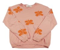 Světlerůžový lehký svetr s oranžovými motýlky H&M
