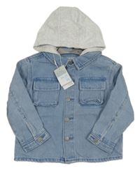 Nové - světlemodrá riflová bunda s teplákovou kapucí Primark