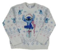 Bílo-fialový vzorovaný chlupatý svetr se Stitchem Disney