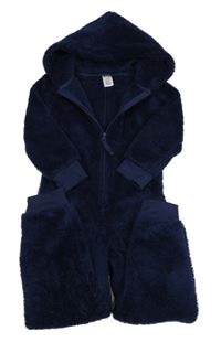 Tmavomodrá chlupatá kombinéza s kapucí Peacocks