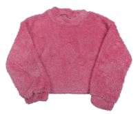 Růžová crop chlupatá mikina 