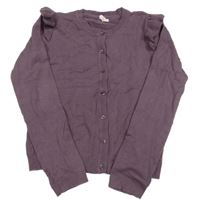 Fialový propínací lehký svetr s volánky hema