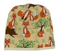 Smetanová bavlněná čepice s liškami 