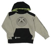 Šedo-černá mikina s X-box a kapucí 