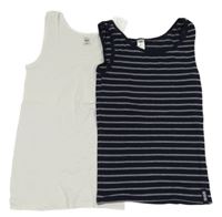 2x nátělník - bílý + tmavomodrý pruhovaný Yigga