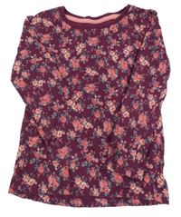 Vínovo-růžové květované triko Next