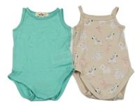 2x body - zelené + béžové se zvířaty 