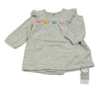 Nové - šedé melírované úpletové šaty s bambulkami a všitým body Primark