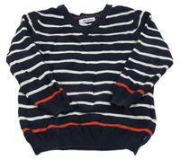 Tmavomodro-bílý pruhovaný žebrovaný lehký svetr okaidi