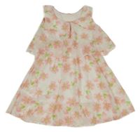 Bílo-světlerůžové květované šifonové šaty 