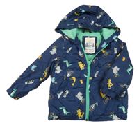 Tmavomodrá šusťáková jarní bunda se zvířaty a kapucí 