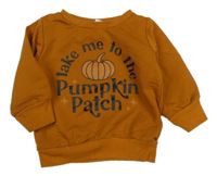 Hnědá mikina s nápisem a dýní 
