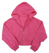 Růžová šusťáková lehká crop bunda s kapucí Shein