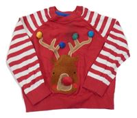 Červeno-bílý pruhovaný lehký svetr se sobem Mothercare