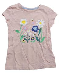 Růžové tričko s květy Mothercare