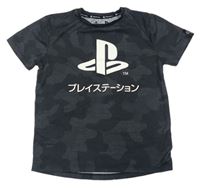 Antracitové army tričko s logem PlayStation zn. Primark