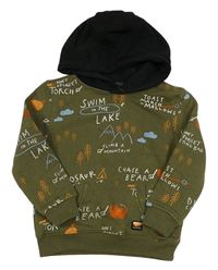 Khaki-černá mikina s obrázky a kapucí Primark