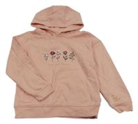 Růžová mikina s květy a kapucí Primark