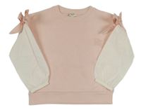 Světlerůžovo-bílá mikina s výšivkou a halenkovými rukávy River Island