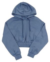 Šedomodrá crop mikina s kapucí 