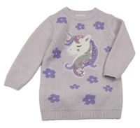 Lila květované třpytivé svetrové šaty s jednorožcem Primark