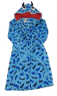 Modrý plyšový župan s blesky a kapucí - příšerka H&M