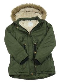 Khaki šusťáková zimní parka s kapucí s kožešinou Primark