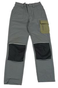 Šedo-černo-khaki outdoorové kalhoty 