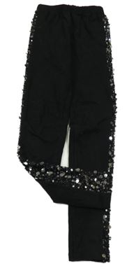 Černé zateplené legíny s pruhy z flitrů 