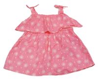 Neonově růžové květované šaty s volánkem Ergee