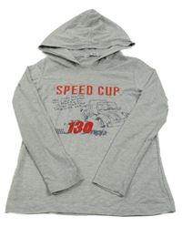 Šedé triko s autem a kapucí 