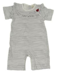 Bílo-šedý pruhovaný kraťasový overal s beruškou 