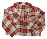 Béžovo-červená kostkovaná crop košilová bunda H&M