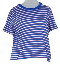 Dámské modro-červeno-bílé pruhované crop tričko Zara 