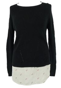 Dámský černý svetr s bílou halenkovou vsadkou 