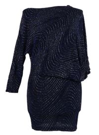 Dámské tmavomodro-stříbrné společenské asymetrické šaty Cameo