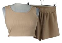 2set - Dámský pudrový žebrovaný crop top + kraťasy 