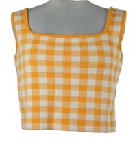 Dámský oranžovo-bílý kostkovaný pletený crop top Primark 