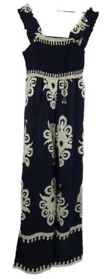 Dámský tmavomodro-smetanový žabičkový letní kalhotový overal Shein 