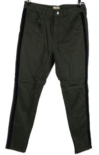 Dámské khaki skinny rifle s pruhy F&F