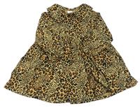 Béžové bavlněné šaty s leopardím vzorem a límečkem Next