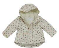 Smetanová šusťáková zimní bunda se srdíčky a kapucí Primark