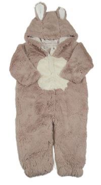 Růžovo-bílá kožešinová podšitá kombinéza s kapucí Next