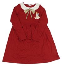 Červené bavlněné šaty s límečkem a tučňákem H&M