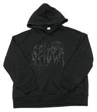 Černá sportovní mikina s kamínky a kapucí Shein