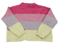 Růžovo-fialovo-žlutý pruhovaný žebrovaný svetr Only