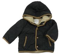 Černá šusťáková prošívaná zateplená bunda s kapucí F&F